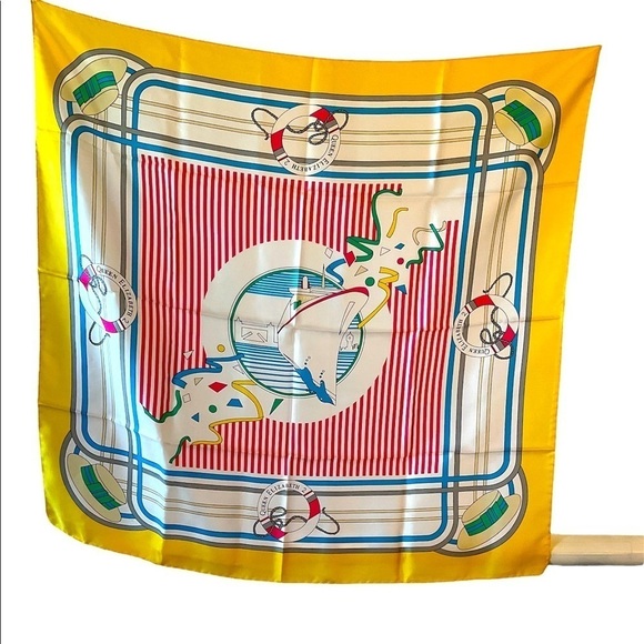 Very RARE Spectacular Silk Queen Elizabeth 2 launching scarf hand rolled trim - Picture 1 of 7